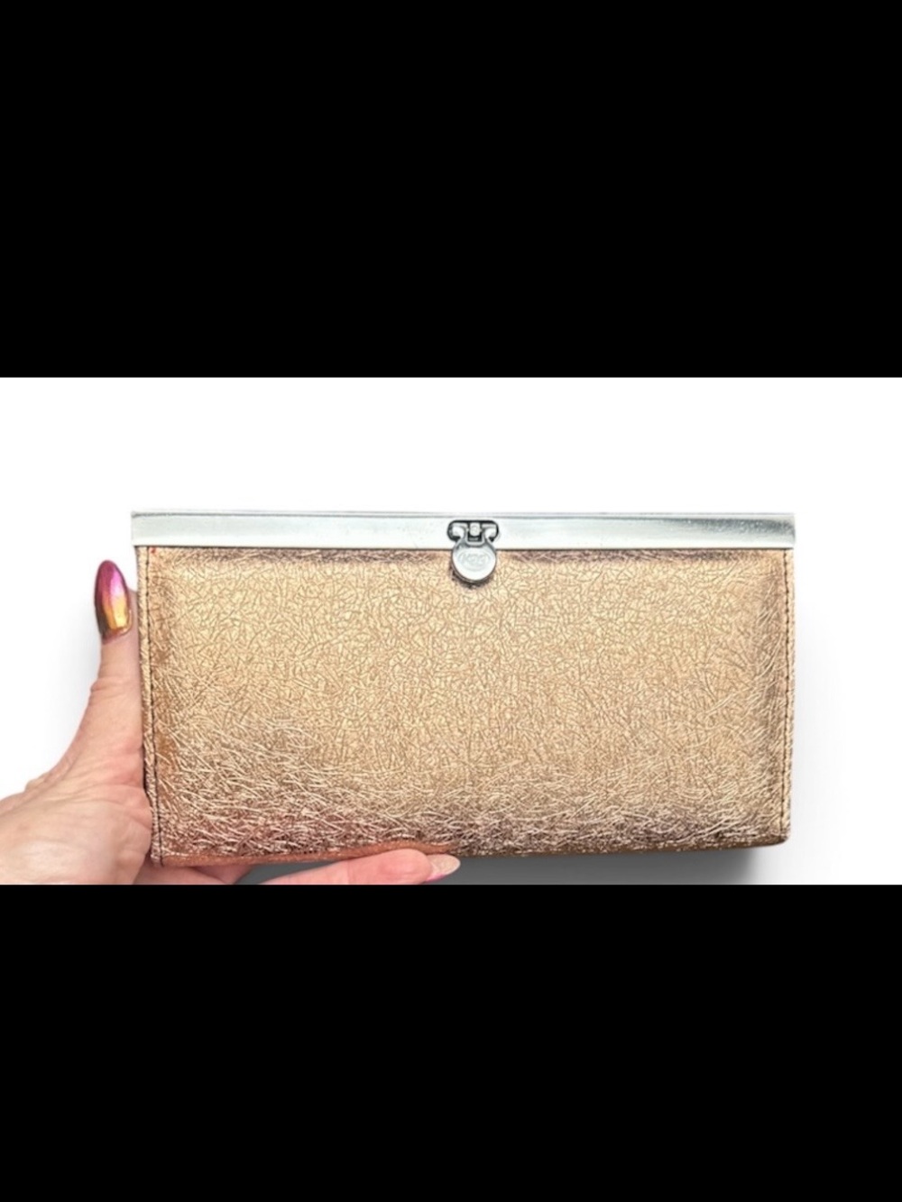 Metallic Rose-Gold Frame Wallet Clutch